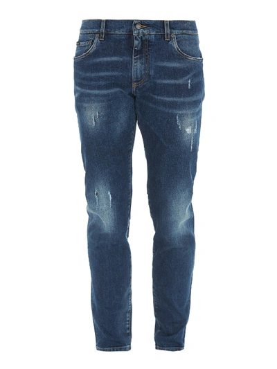 Dolce & Gabbana Scraped Faded Jeans In Medium Wash