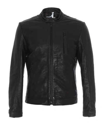 Dondup Faux Leather Jacket With Logo Puller In Black