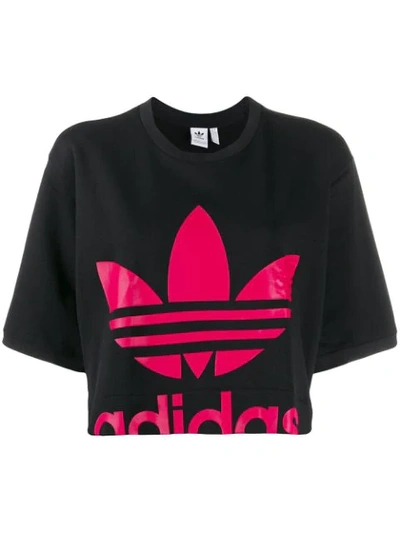 Adidas Originals Logo Print Cropped T-shirt In Black