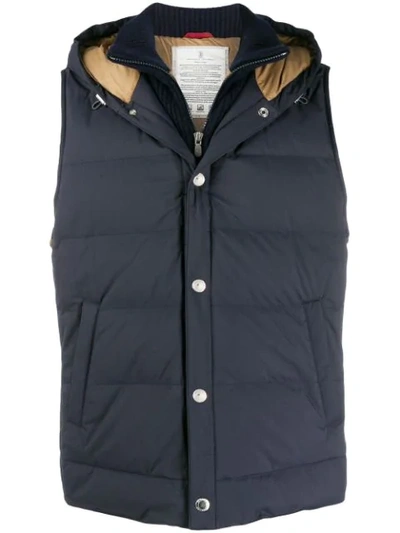 Brunello Cucinelli Padded Down Gilet In Blue
