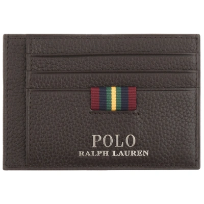 Polo Ralph Lauren Leather Card Holder With Money Clip In Brown
