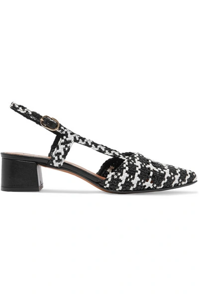 Souliers Martinez Campo Amor Houndstooth Woven Leather Slingback Pumps In Black