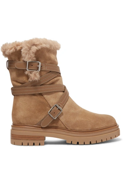 Gianvito Rossi Leather And Faux Fur-trimmed Suede Ankle Boots In Camel