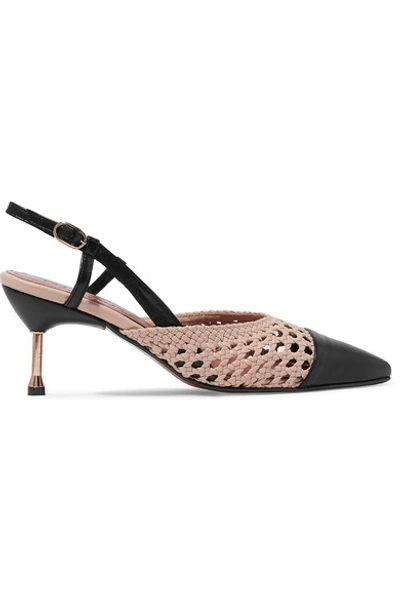 Souliers Martinez Tenerife Woven Leather Slingback Pumps In Black