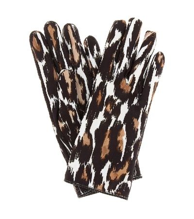 Raf Simons Leopard-print Gloves In Brown