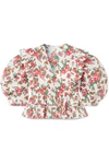 RHODE ELODIE CROPPED RUFFLED FLORAL-PRINT COTTON-VOILE BLOUSE
