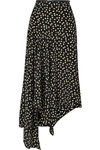 PETAR PETROV LEATHER-TRIMMED POLKA-DOT SILK-CREPE MIDI SKIRT