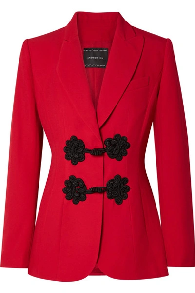 Andrew Gn Grosgrain-trimmed Crepe Blazer In Red