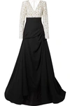 BURNETT NEW YORK RUCHED EMBELLISHED TULLE AND CREPE GOWN