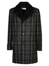 SAINT LAURENT SAINT LAURENT CHECKED FUR DETAIL COAT