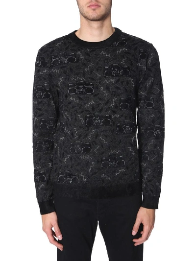 Saint Laurent Radio Viscose Blend Jacquard Sweater In Black