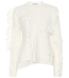 Stella Mccartney Asymmetric Fringed Knitter Sweater In White