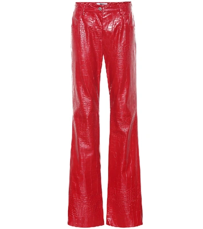 Msgm Croc Embossed Faux Leather Trousers In Red