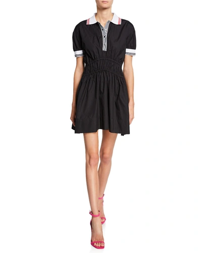 N°21 Spread Collar Puff-sleeve Elastic Mini Dress In Black