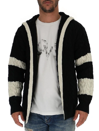 Saint Laurent Baja Wool Cable Knit Open Front Cardigan In Black