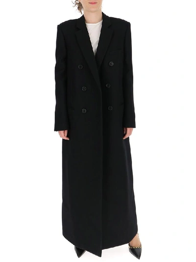 Saint Laurent Long Double Breasted Coat In Black