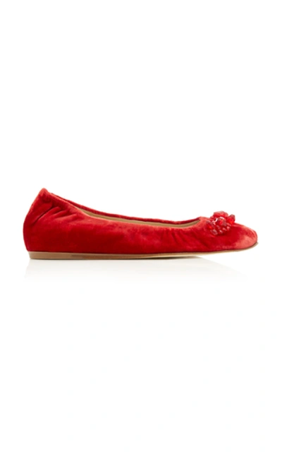 Simone Rocha Bead-embellished Velvet Ballet Flats In Red