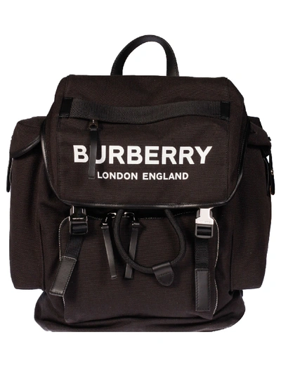 Burberry Logo Print Backpack In Black