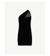 SAINT LAURENT ASYMMETRIC CUT-OUT VELVET MINI DRESS