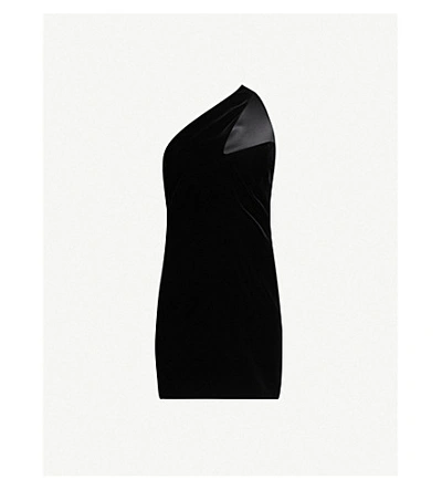 Saint Laurent Asymmetric Cut-out Velvet Mini Dress In Noir