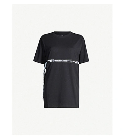 Armani Exchange Logo-tape Panel Stretch-cotton T-shirt In Black