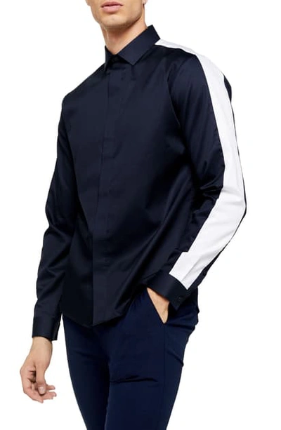 Topman Panel Slim Fit Shirt In Navy Multi