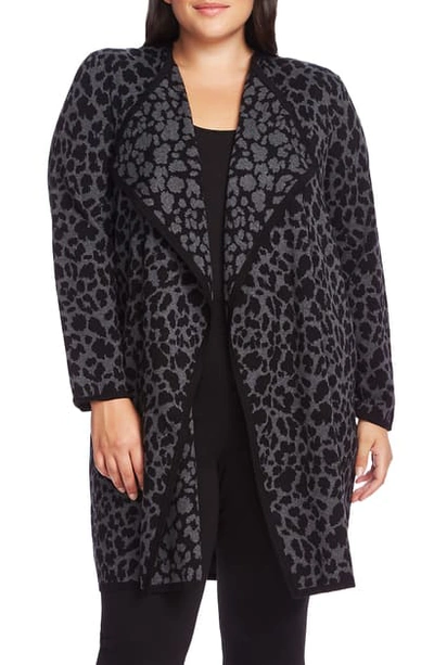 Vince Camuto Cheetah Pattern Drape Front Cardigan In Med Heather Grey