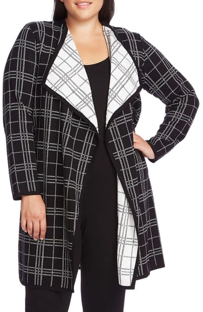 Vince Camuto Plaid Open Front Cardigan In Rich Black