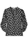 ALICE AND OLIVIA JULIUS RUFFLED POLKA-DOT FIL COUPÉ SILK-BLEND CHIFFON BLOUSE