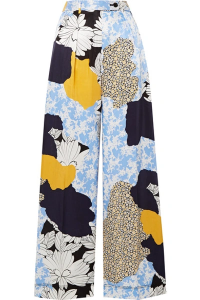 By Malene Birger Enil Printed Satin Wide-leg Pants In Blue