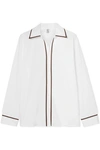 ROSIE ASSOULIN FAUX LEATHER-TRIMMED COTTON-BLEND POPLIN SHIRT