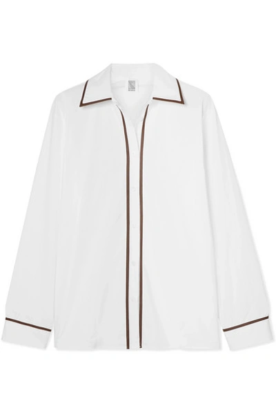 Rosie Assoulin Faux Leather-trimmed Cotton-blend Poplin Shirt In White