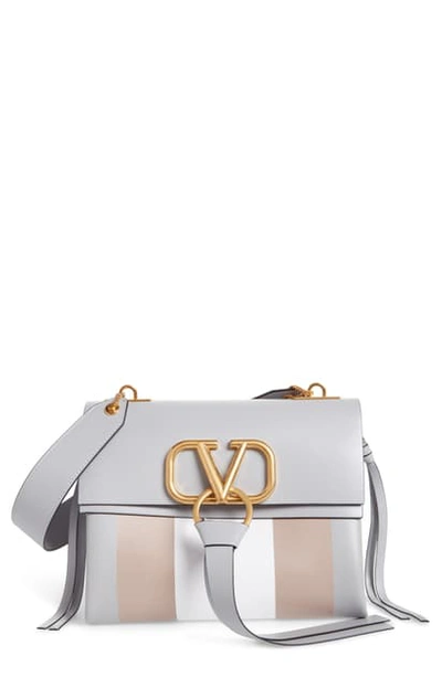 Valentino Garavani Small V-ring Leather Shoulder Bag In Pastel Grey