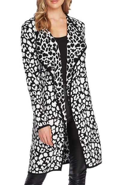 Vince Camuto Cheetah Open Front Maxi Cardigan In Med Heather Grey