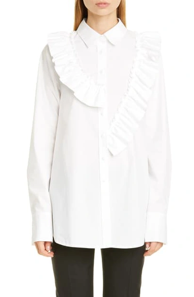 Adeam Asymmetrical Ruffle Poplin Shirt In White