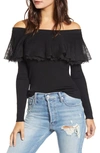 English Factory Off The Shoulder Textured Ruffle Sweater In Black