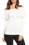 English Factory Off The Shoulder Textured Ruffle Sweater In White