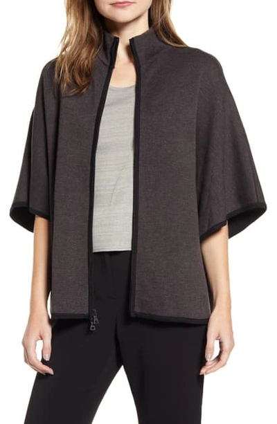 Anne Klein Double Face Zip Cape In Dk Heather Charcoal/ A Blk