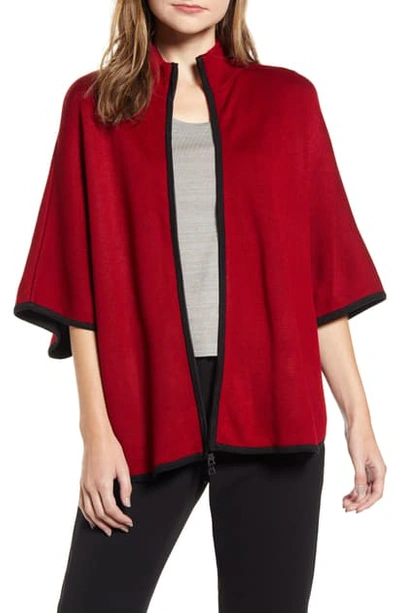 Anne Klein Double Face Zip Cape In Titian Red/ Anne Black