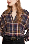 Free People Hidden Valley Woven Plaid Shirt In Navy