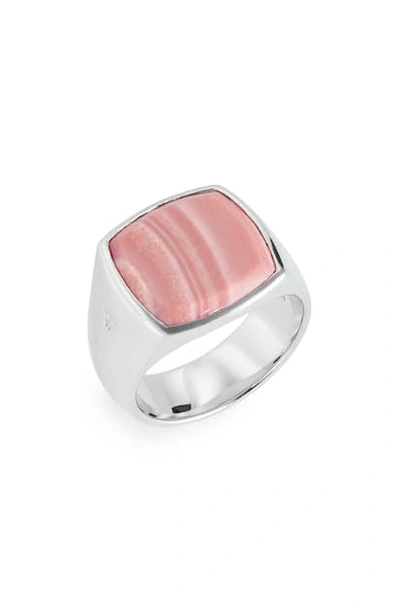 Tom Wood Pink Opal Cushion Signet Ring In 925 Sterling Silver