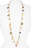 Tory Burch Charm Rosary Necklace, 19.5 In Rolled Brass / Multi