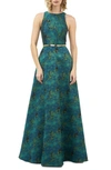 KAY UNGER FLORAL JACQUARD EVENING GOWN,5511168