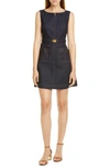 TORY BURCH ZIP FRONT SLEEVELESS DENIM MINIDRESS,57899