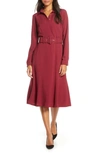 DONNA RICCO LONG SLEEVE BELTED SHIRTDRESS,DR51415