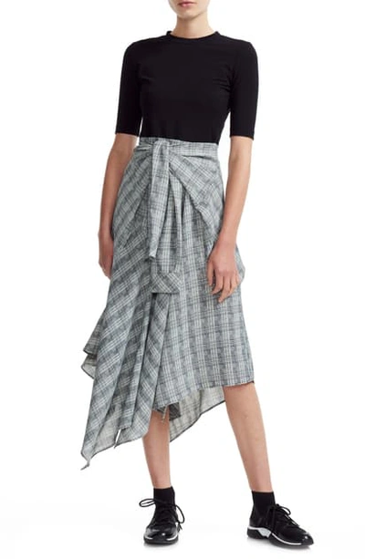 Maje Rapri Checked-skirt Stretch-jersey And Crepe Midi Dress In Grey