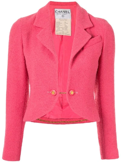 Pre-owned Chanel Single-breasted Cropped Jacket In Pink
