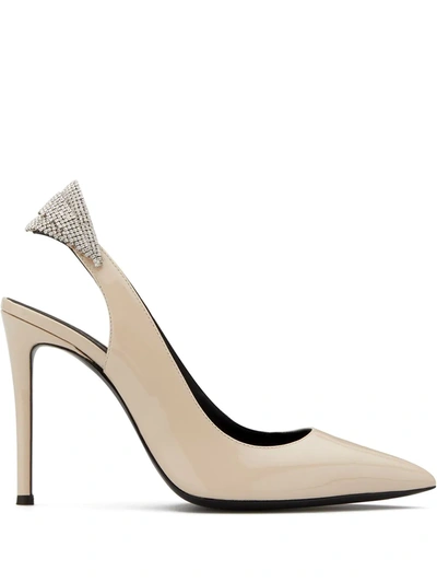 Giuseppe Zanotti Susie 105 Crystal Slingback Pumps In Patent Leather- Delivery In 3-4 Weeks In White
