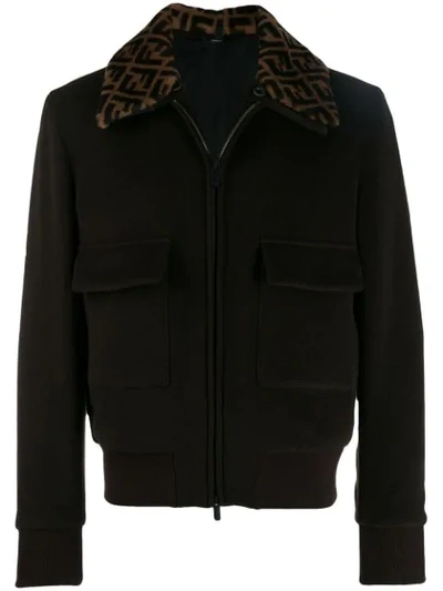 Fendi Men's Ff Shearling-collar Jacket In Black