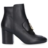 CHLOÉ ANKLE BOOTS CH33218A CALFSKIN LOGO METALLIC BLACK